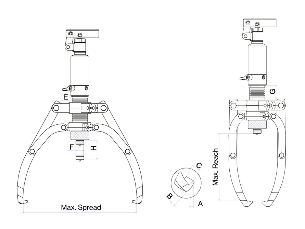 KUKKO Universele poelietrekker tweearmig met lange hydraulische spindel 650x500